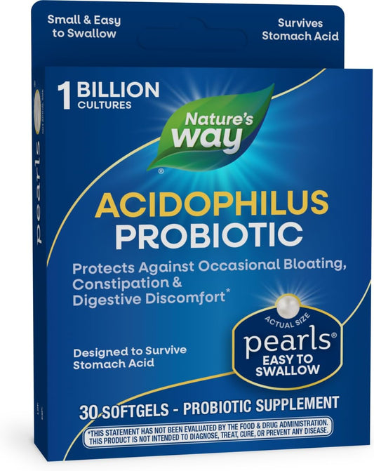 Acidophilus Probiotic Pearls for Digestive Balance and Gut Health*: 1 Billion Live Cultures, 30 Softgels - Nature's Way