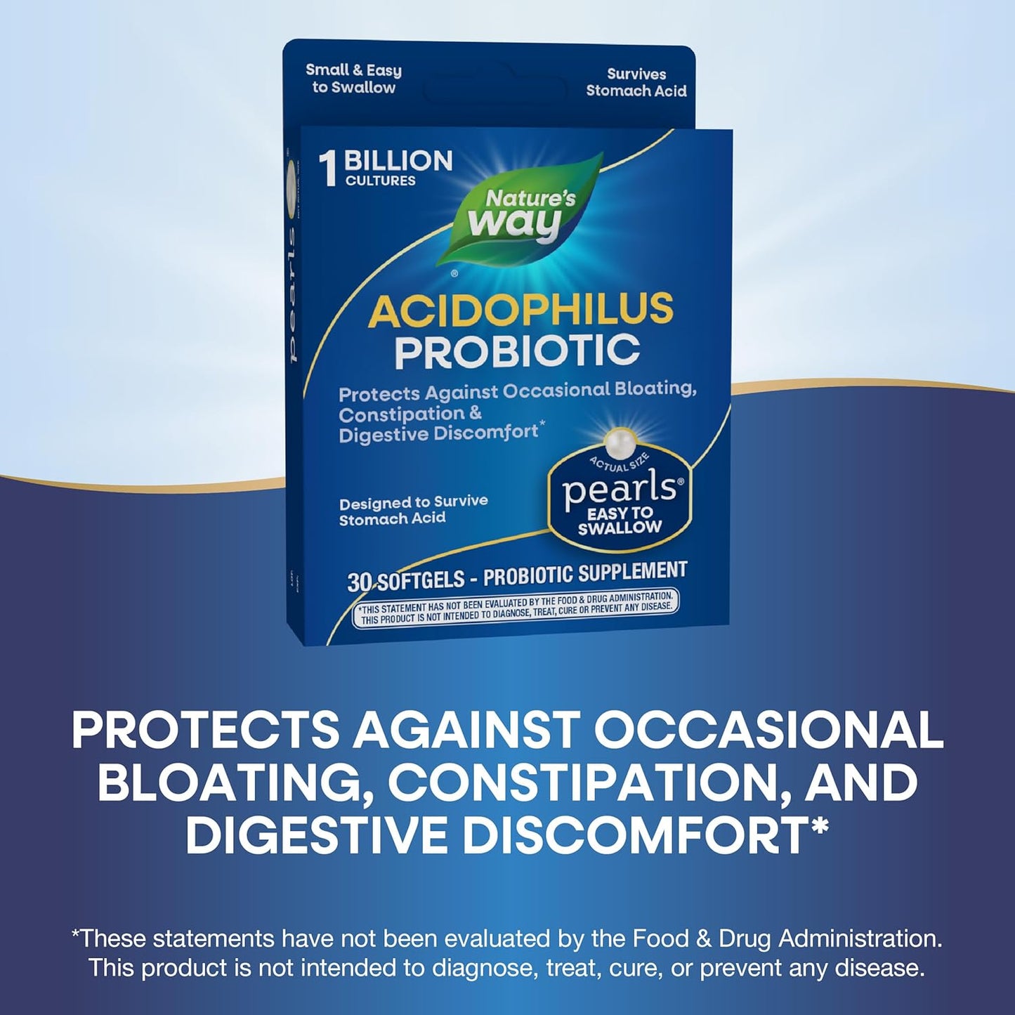 Acidophilus Probiotic Pearls for Digestive Balance and Gut Health*: 1 Billion Live Cultures, 30 Softgels - Nature's Way