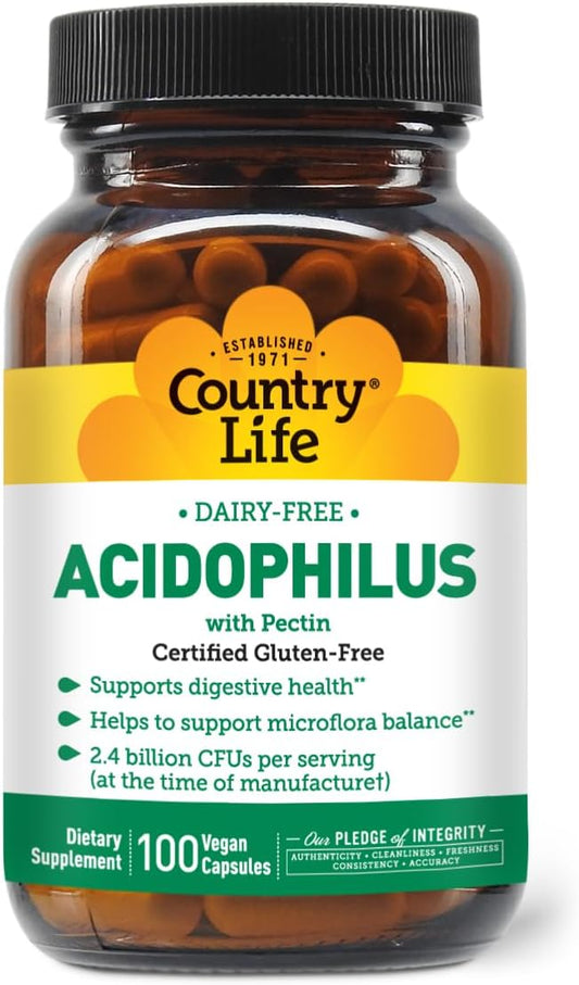 Acidophilus Probiotic Supplement for Women & Men - 2.4 Billion CFUs - Supports Digestive Health - Dairy-Free, Non-GMO - 100 Vegan Capsules - Allergen-Free