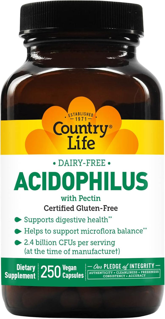 Acidophilus Probiotic Supplement for Women & Men - 2.4 Billion CFUs for Digestive Health - Dairy-Free, Non-GMO - 250 Vegan Capsules