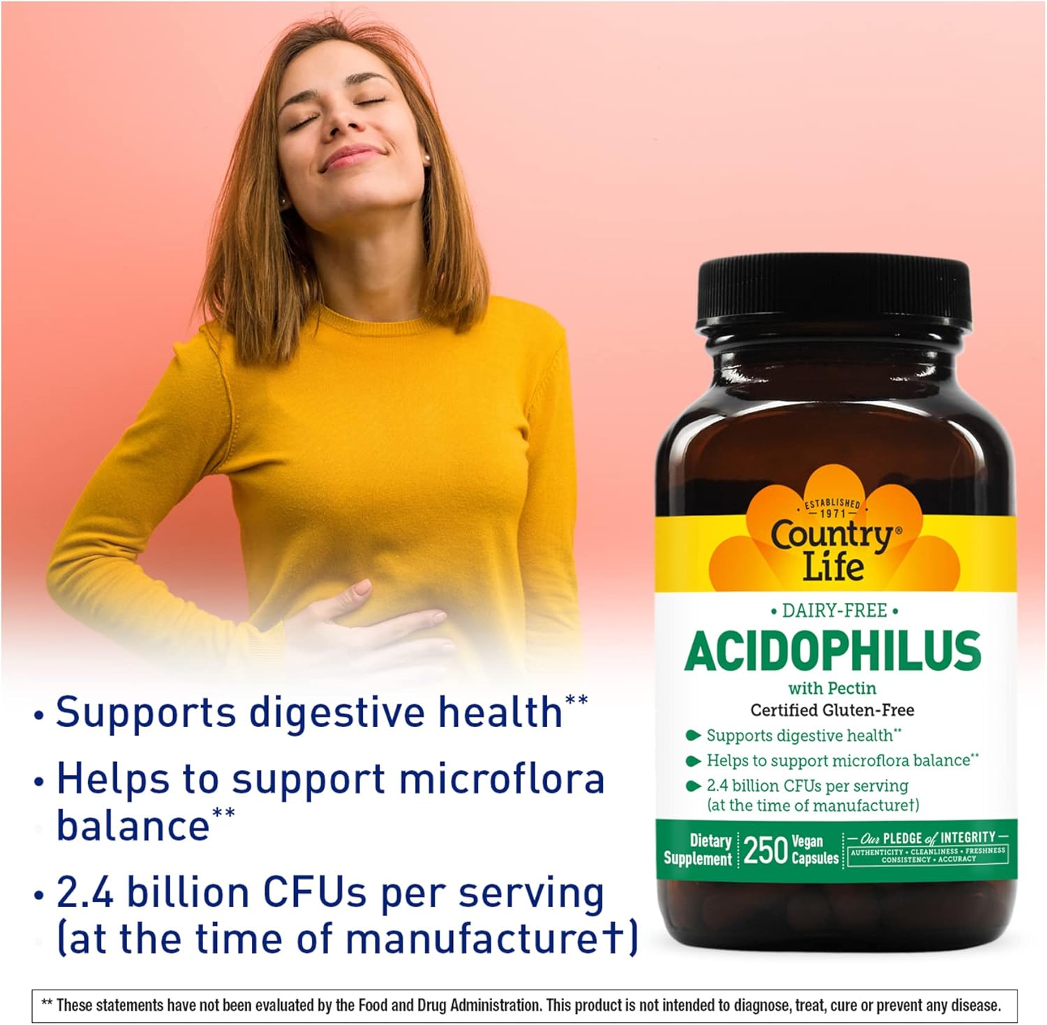 Acidophilus Probiotic Supplement for Women & Men - 2.4 Billion CFUs for Digestive Health - Dairy-Free, Non-GMO - 250 Vegan Capsules