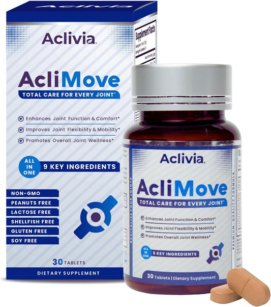 Aclivia AcliMove Joint Support Supplement with Hyaluronic Acid & Collagen for Mobility & Flexibility - Non-GMO, Gluten-Free - 30 Tablets