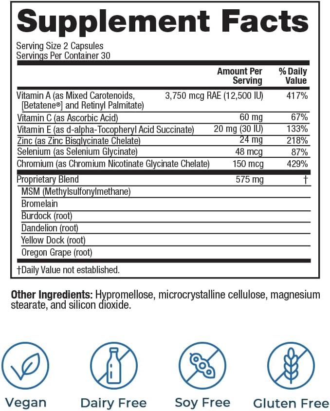 Acne Clearing Supplement with Vitamins A, C, E, and Zinc | Breakout Treatment for Men and Women | Skin Health Formula with Selenium and Chromium | 2 Pack