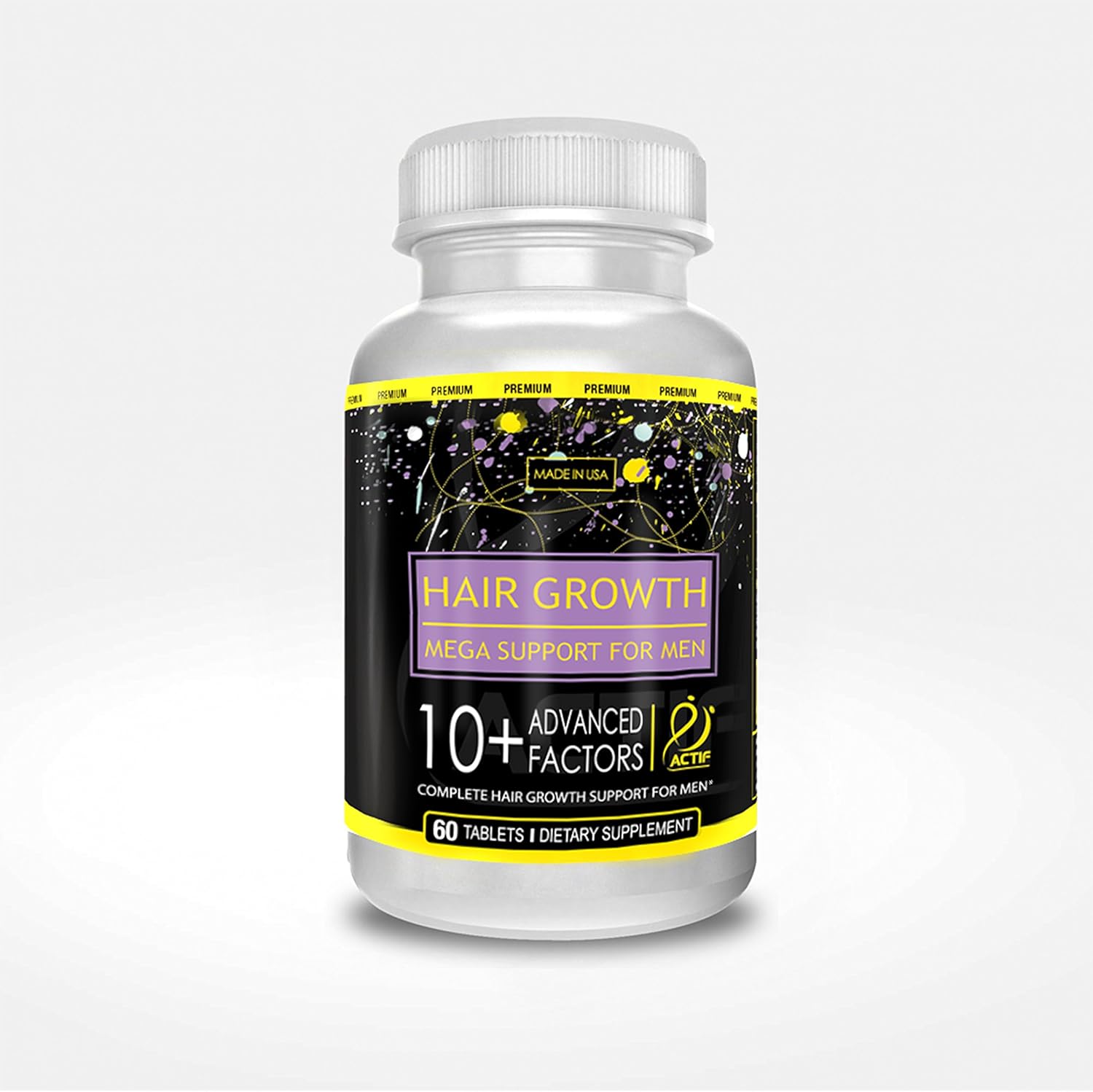 ACTIF Hair Growth for Men Mega Support 10+ - Non-GMO Formula to Stop 99% Hair Loss - 60 Count - Made in USA