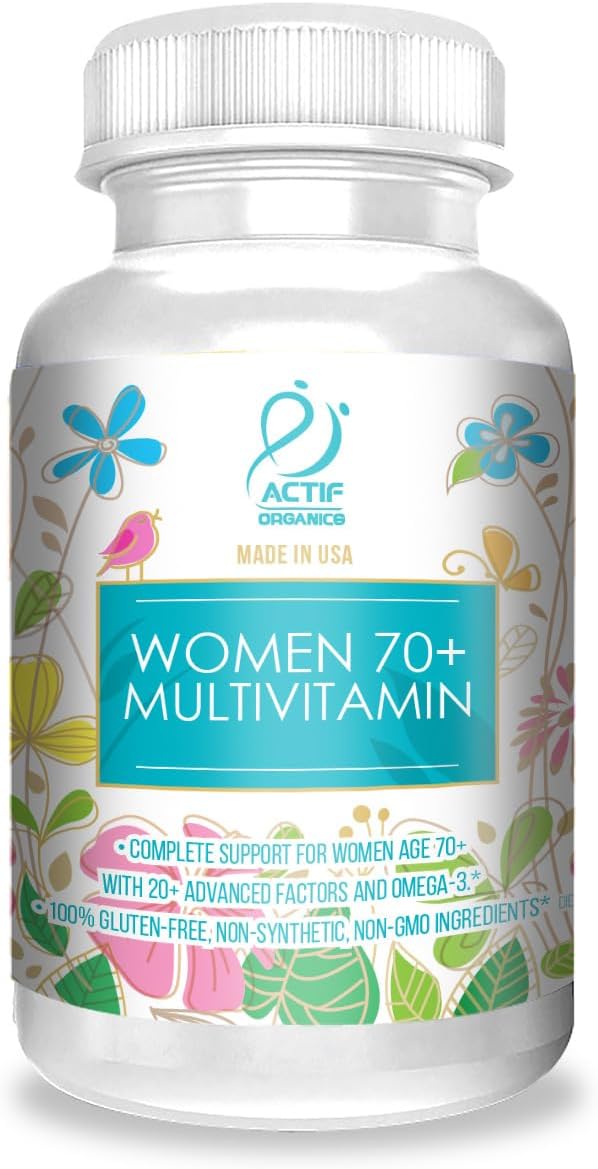 ACTIF Organic Multivitamin Women 70+ with 20+ Advanced Factors, Omega-3, Non-GMO, Made in USA - 90 Count