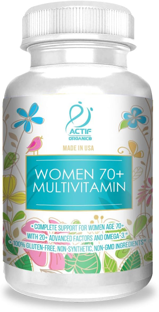 ACTIF Organic Multivitamin Women 70+ with 20+ Advanced Factors, Omega-3, Non-GMO, Made in USA - 90 Count