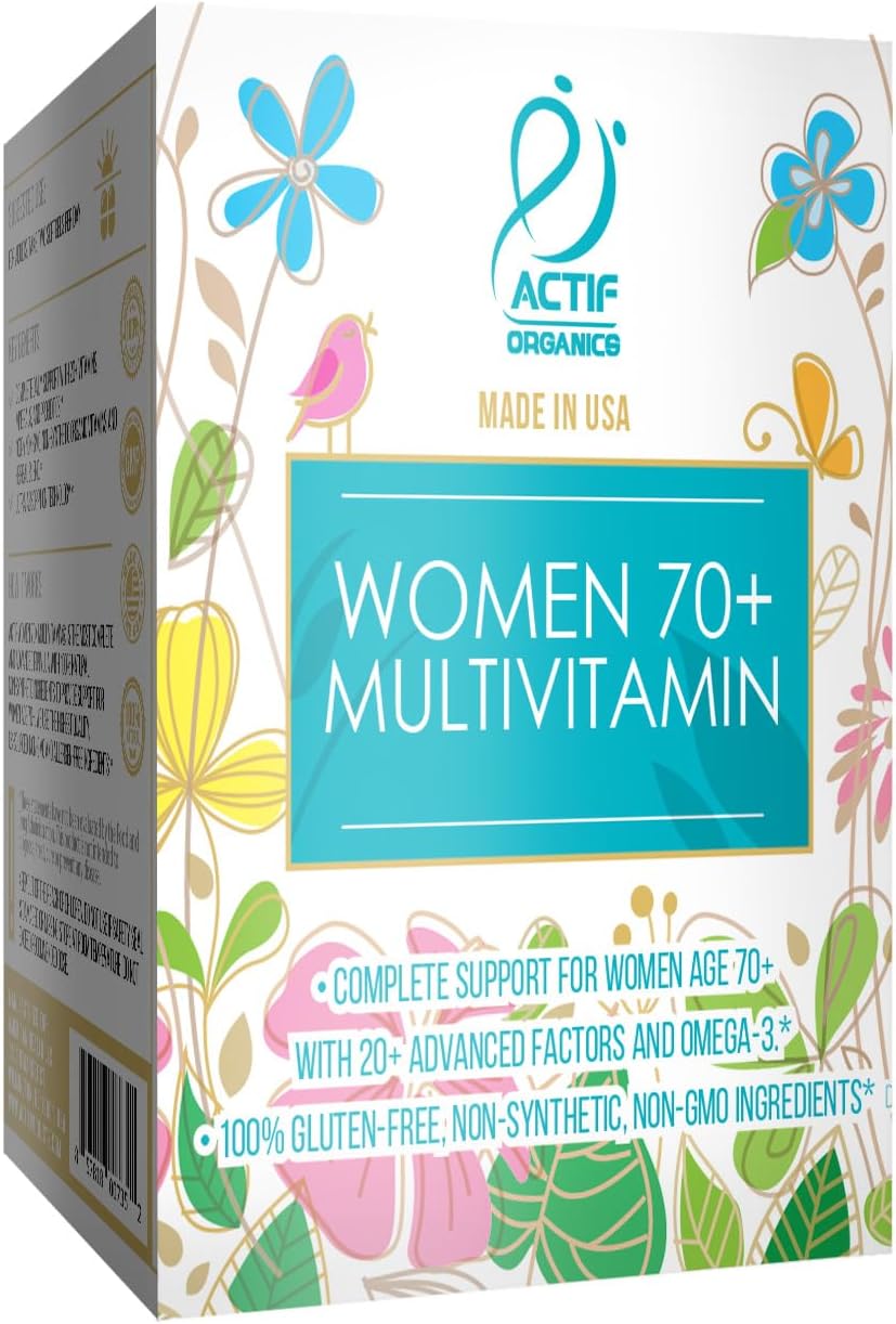 ACTIF Organic Multivitamin Women 70+ with 20+ Advanced Factors, Omega-3, Non-GMO, Made in USA - 90 Count