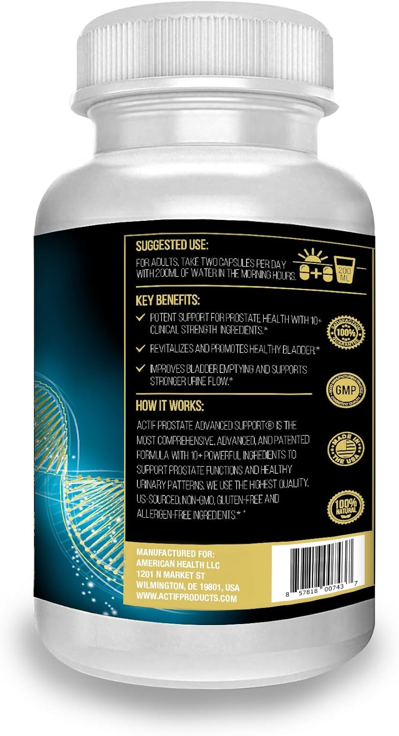 ACTIF Prostate Advanced Support Capsules - 60 Count, Made in USA, Non-GMO, 20+ Factors for Complete Prostate Support