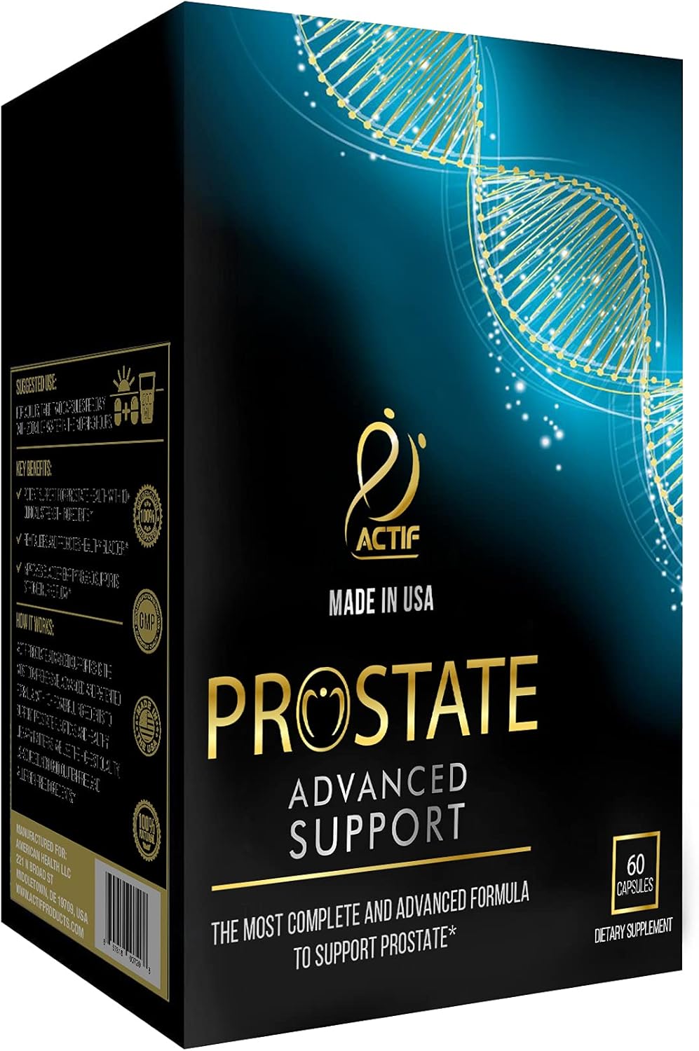 ACTIF Prostate Advanced Support Capsules - 60 Count, Made in USA, Non-GMO, 20+ Factors for Complete Prostate Support