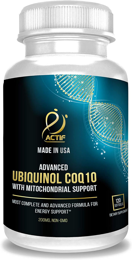 ACTIF Super Ubiquinol CoQ10 200mg, 120 Count - Enhanced Mitochondrial Support, Non-GMO, USA Made