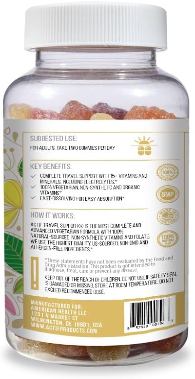 ACTIF Travel Mega Support Gummies - 15+ Advanced Factors, Non-GMO, Made in USA - 90 Fast-Acting Gummies