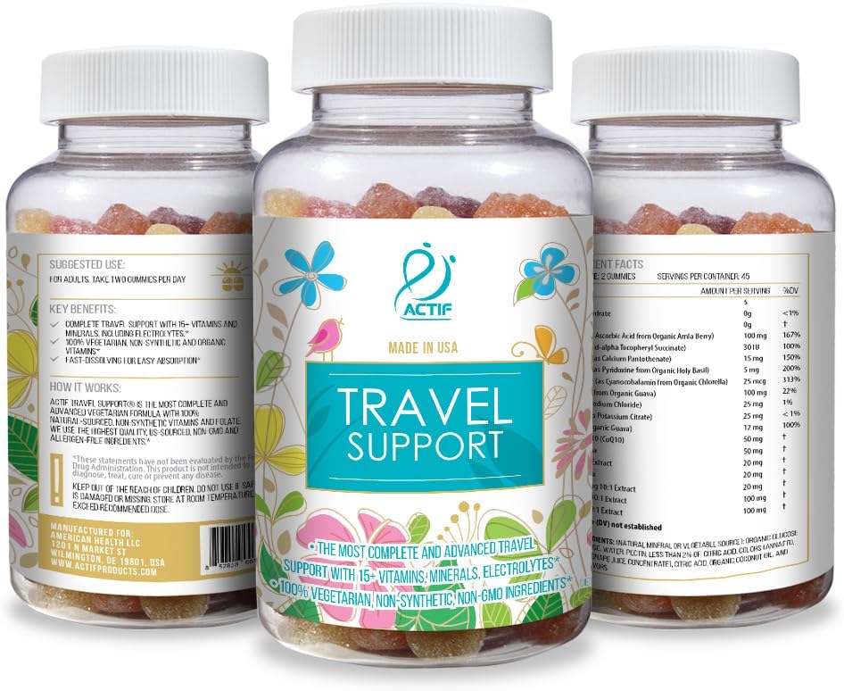 ACTIF Travel Mega Support Gummies - 15+ Advanced Factors, Non-GMO, Made in USA - 90 Fast-Acting Gummies