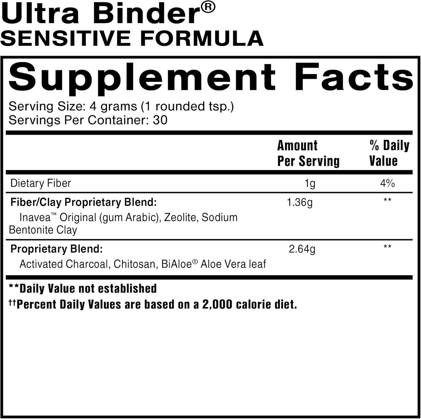 Activated Charcoal & Bentonite Clay Gut Health Supplement - Quicksilver Scientific Ultra Binder Sensitive Formula for Cleansing Support (120g)