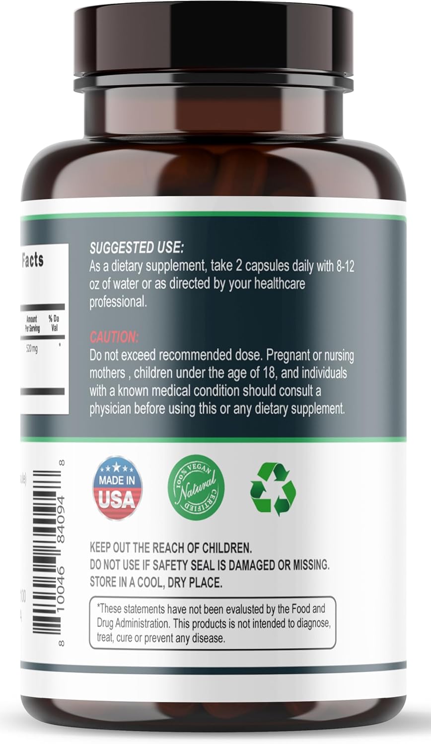 Activated Charcoal Capsules 520mg - 120 Veg Capsules for Gas & Bloating Relief - Supports Natural Detox