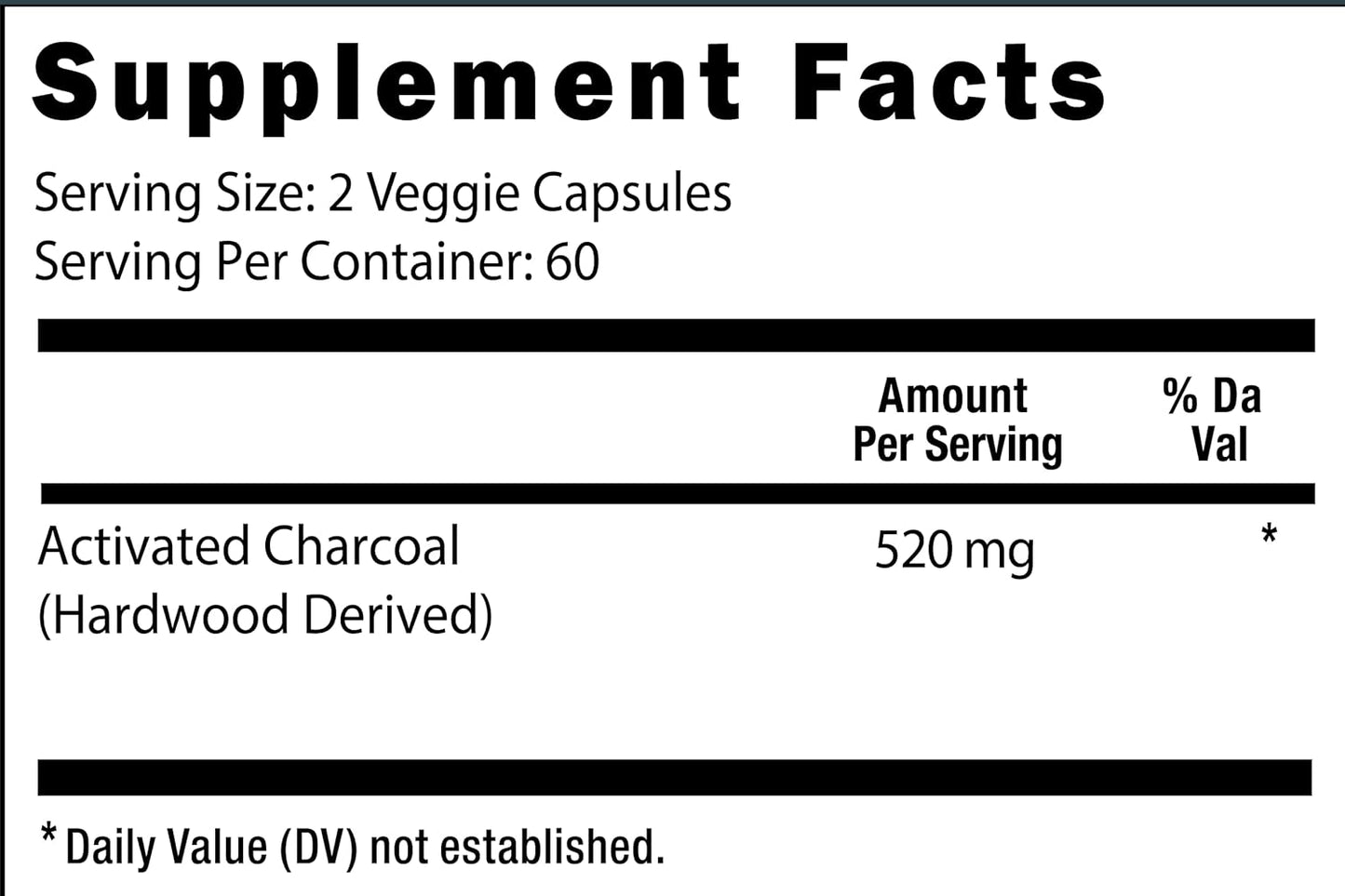Activated Charcoal Capsules 520mg - 120 Veg Capsules for Gas & Bloating Relief - Supports Natural Detox
