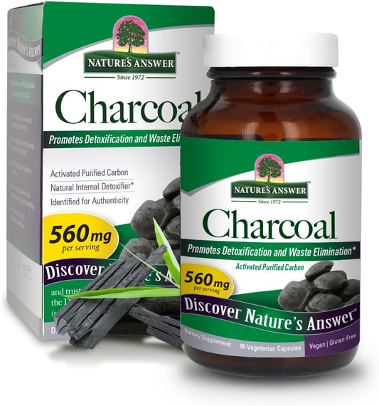 Activated Charcoal Capsules 560mg - 90 Count for Natural Detox & Waste Elimination - Vegan & Gluten-Free - No Preservatives