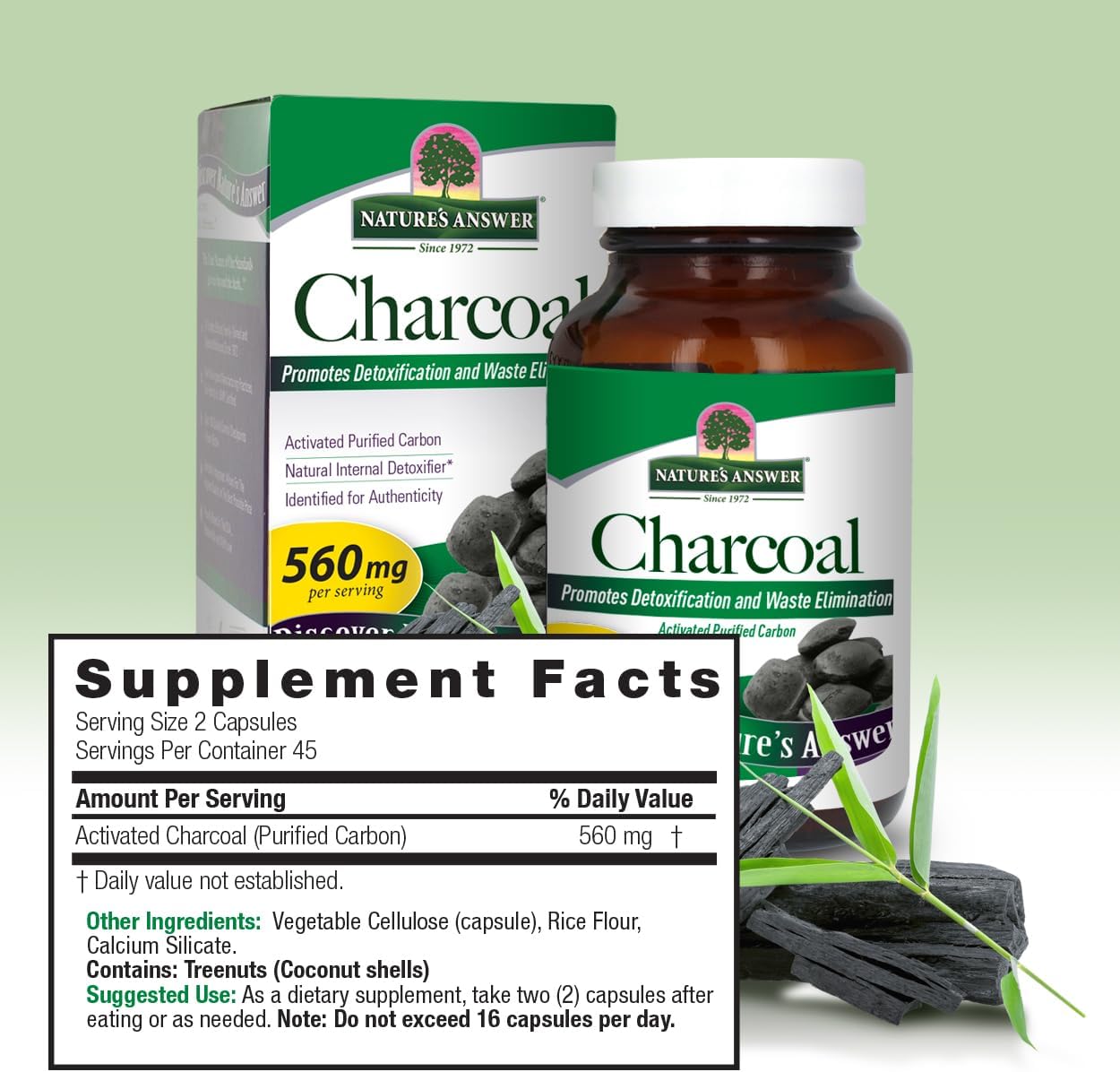 Activated Charcoal Capsules 560mg - 90 Count for Natural Detox & Waste Elimination - Vegan & Gluten-Free - No Preservatives