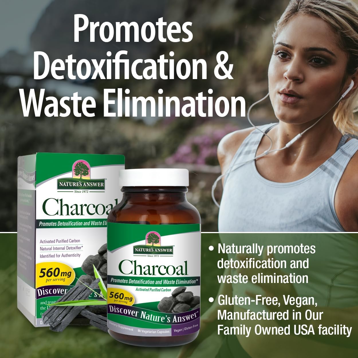 Activated Charcoal Capsules 560mg - 90 Count for Natural Detox & Waste Elimination - Vegan & Gluten-Free - No Preservatives