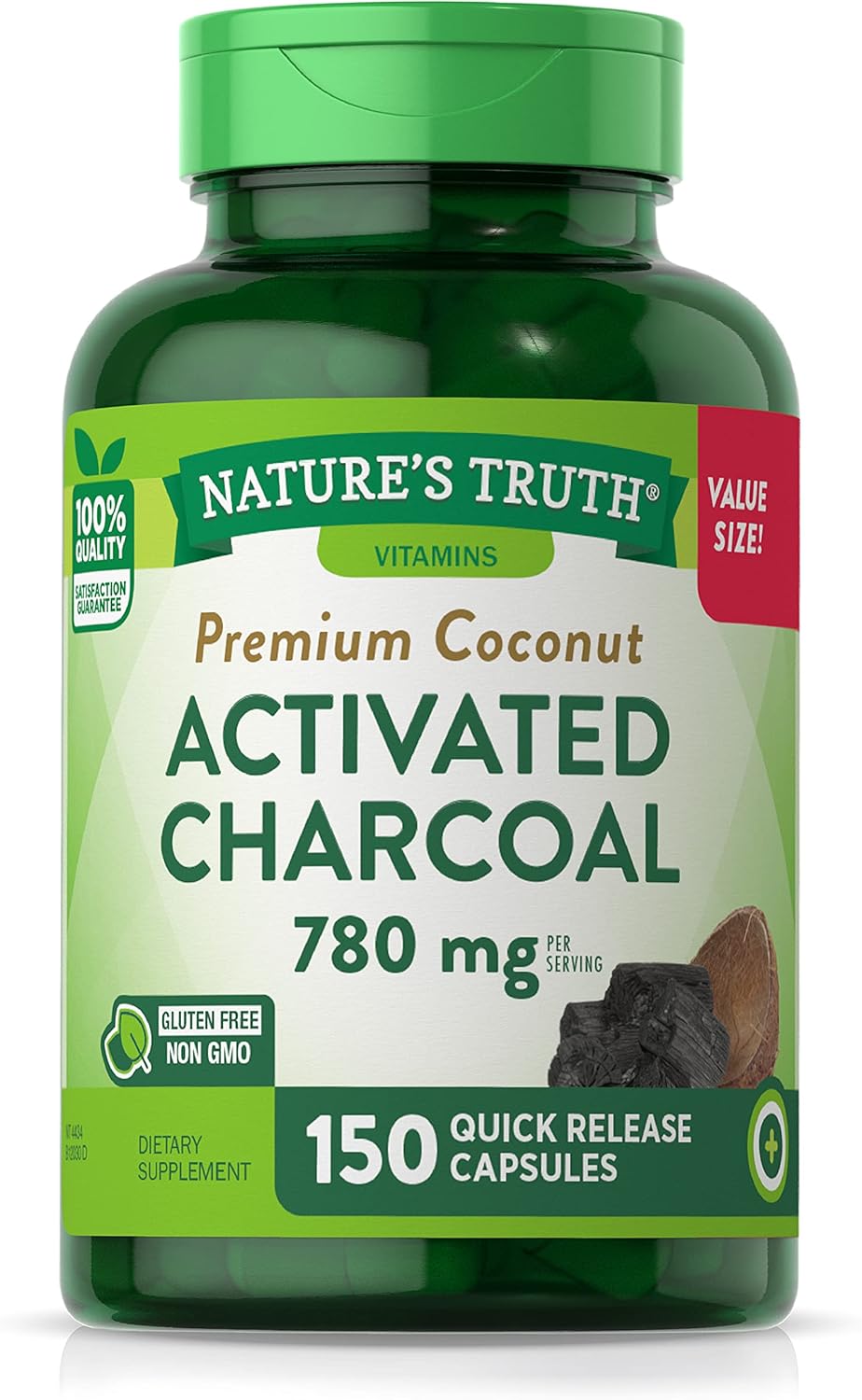 Activated Charcoal Capsules 780 mg - 150 Pills Value Size - Non-GMO & Gluten Free Formula by Nature's Truth