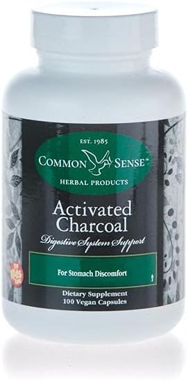 Activated Charcoal Capsules: Herbal Supplement for Digestive System - 100 Count
