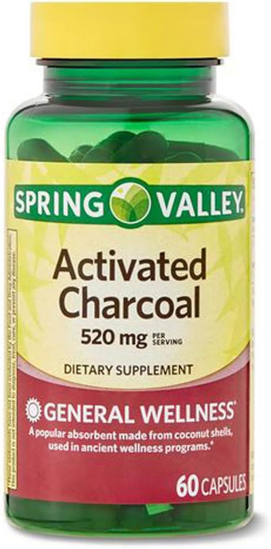 Activated Charcoal Dietary Supplement - 520 mg, 60 Count - Top Care Brand