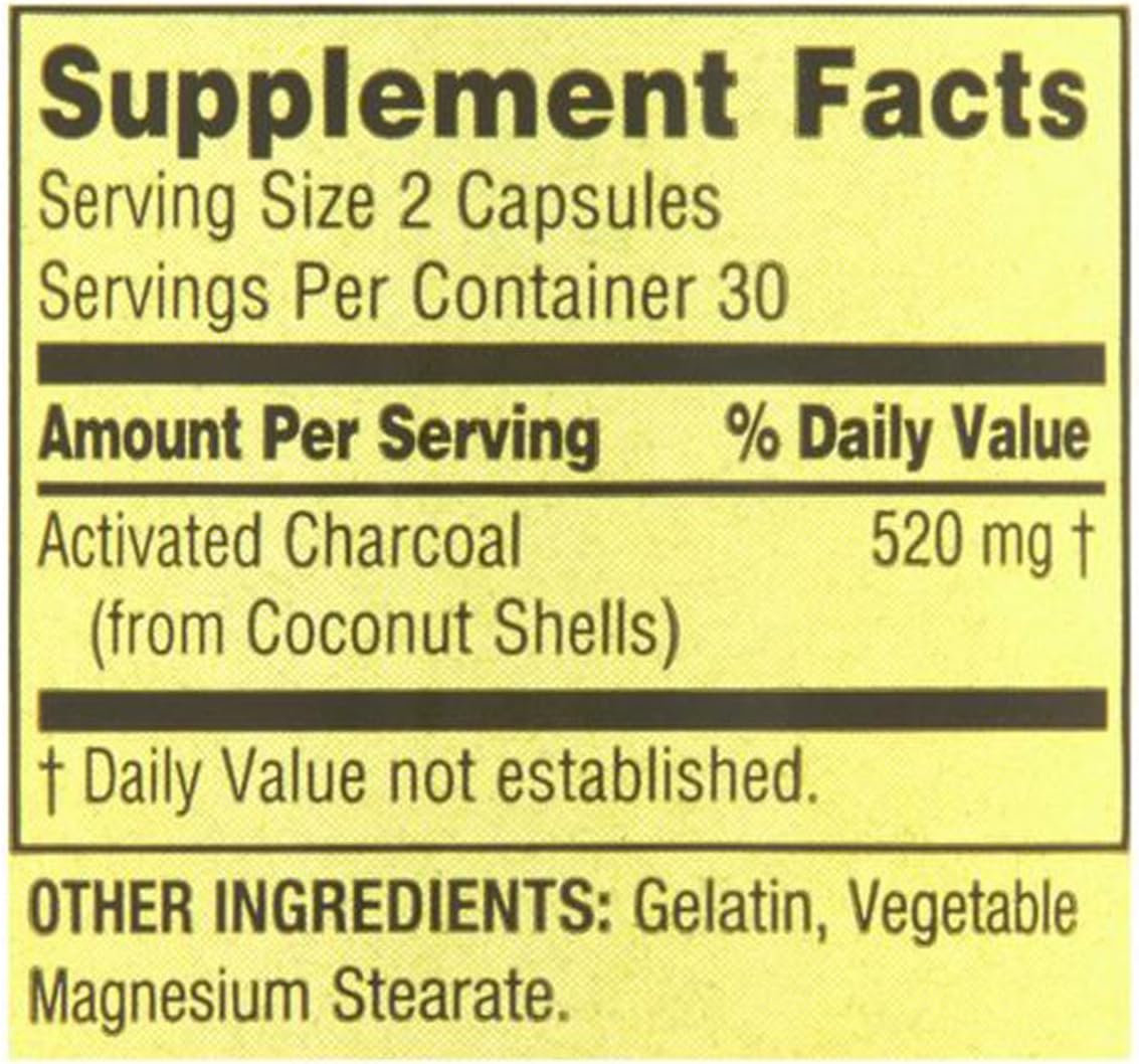 Activated Charcoal Dietary Supplement - 520 mg, 60 Count - Top Care Brand