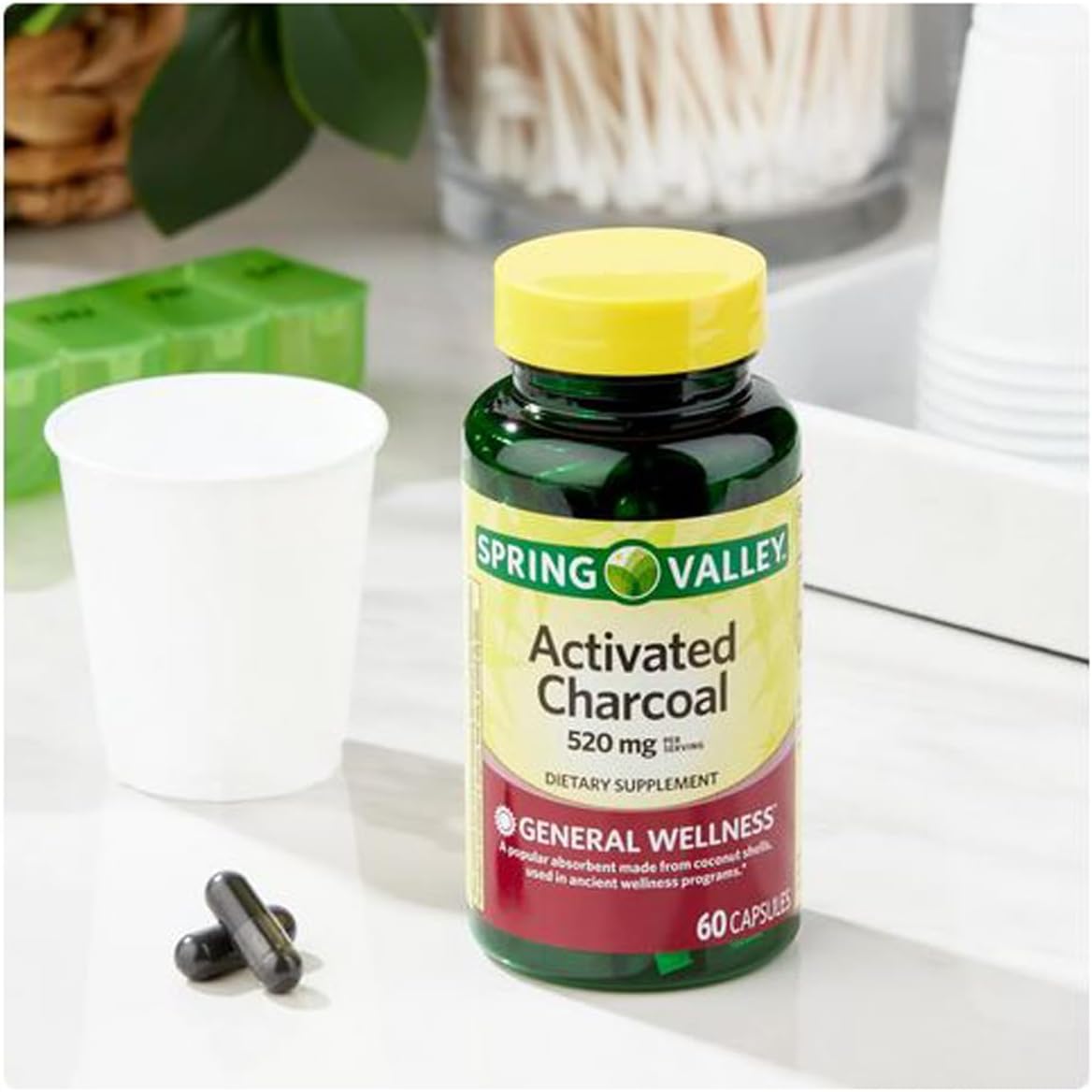 Activated Charcoal Dietary Supplement - 520 mg, 60 Count - Top Care Brand