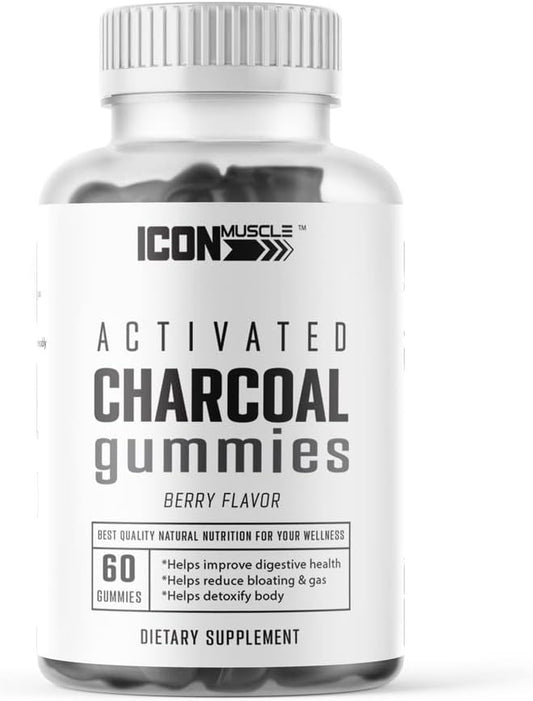 Activated Charcoal Gummies for Muscle Support | Natural Detox | Relieves Gas & Bloating | Vegan | 60 Gummies