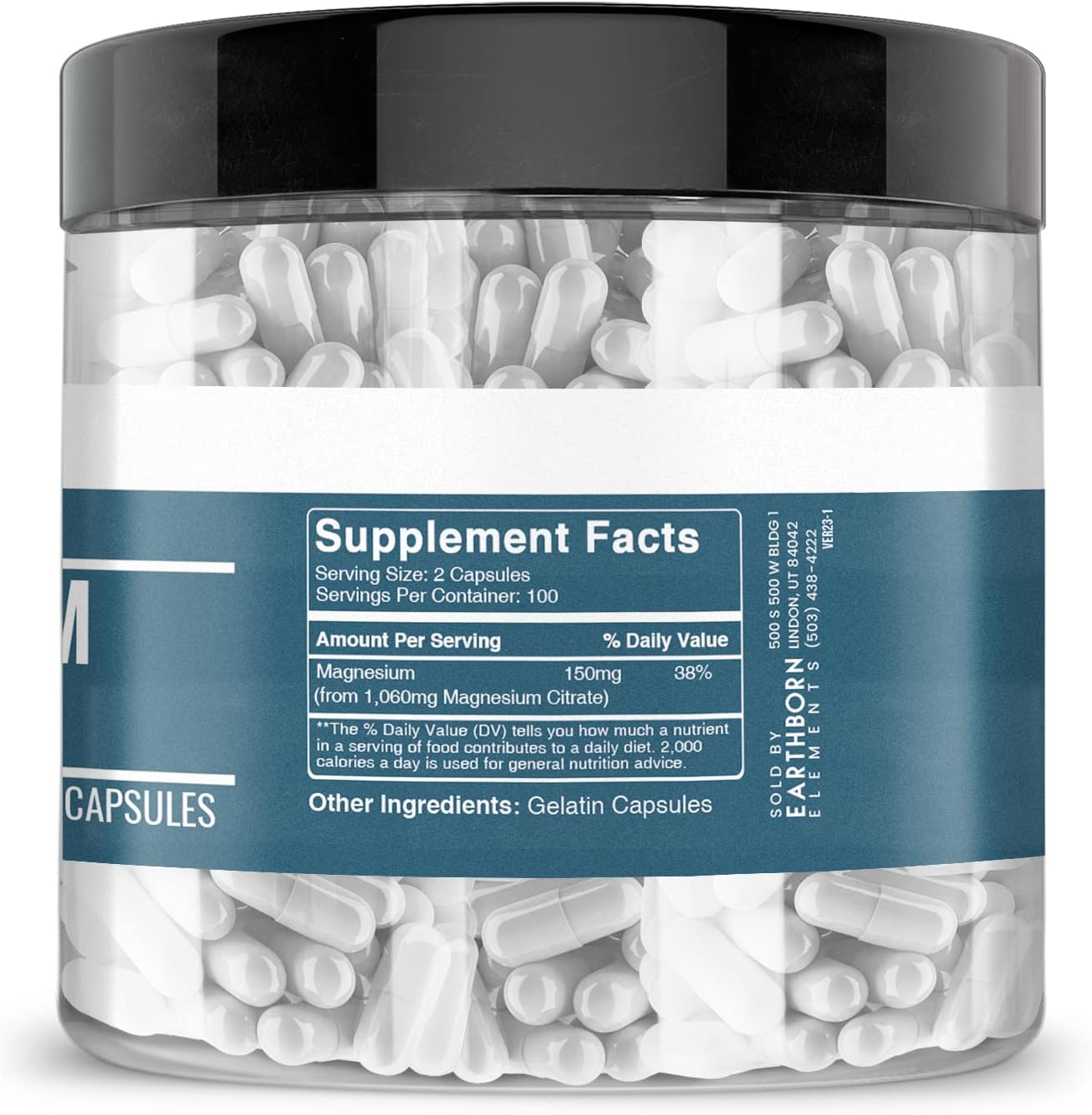 Activated Charcoal & Magnesium Citrate Capsule Bundle - 200 Caps, Pure & Undiluted, No Additives by Earthborn Elements