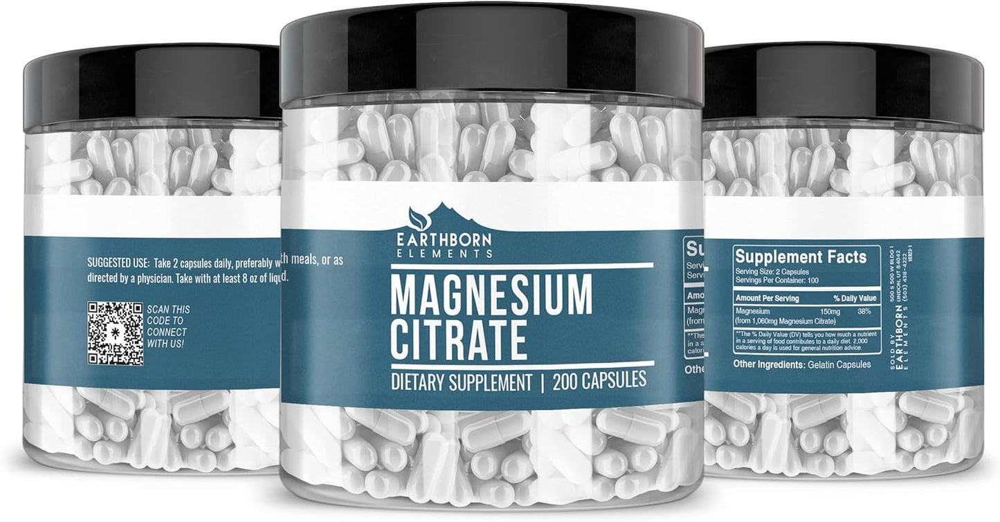 Activated Charcoal & Magnesium Citrate Capsule Bundle - 200 Caps, Pure & Undiluted, No Additives by Earthborn Elements