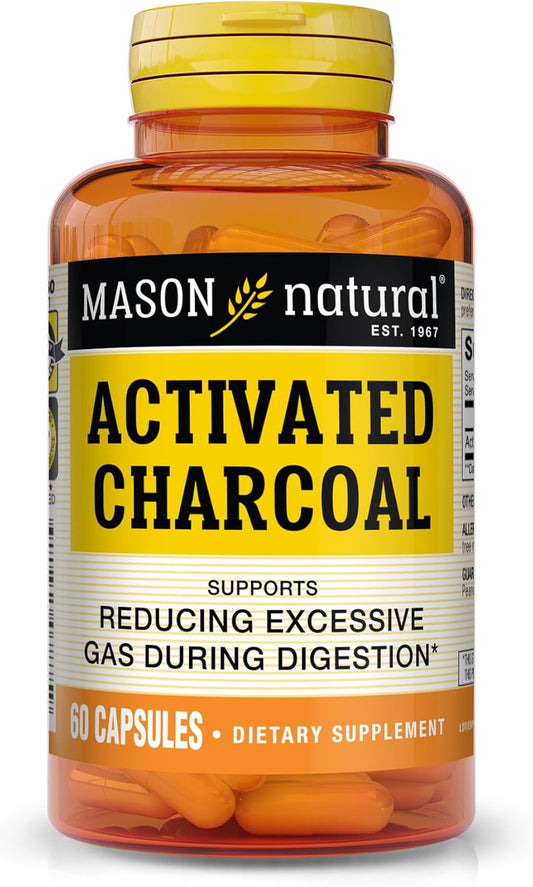 Activated Charcoal Supplement - Alleviates Gas, Bloating, Promotes Detox - Highly Absorbent - 60 Capsules by MASON NATURAL