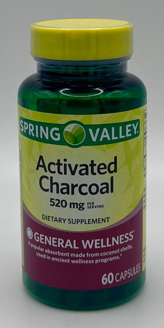Activated Charcoal Supplement by Spring Valley - 60 Capsules, 520mg