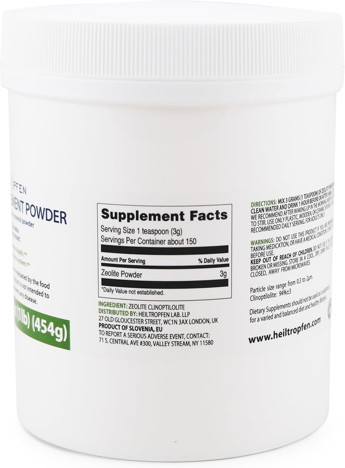 Activated Heiltropfen Zeolite Powder 1lb - 454g | Ultra Fine Detox Supplement with Clinoptilolite 94% | Natural Mineral Dust Under 2µm