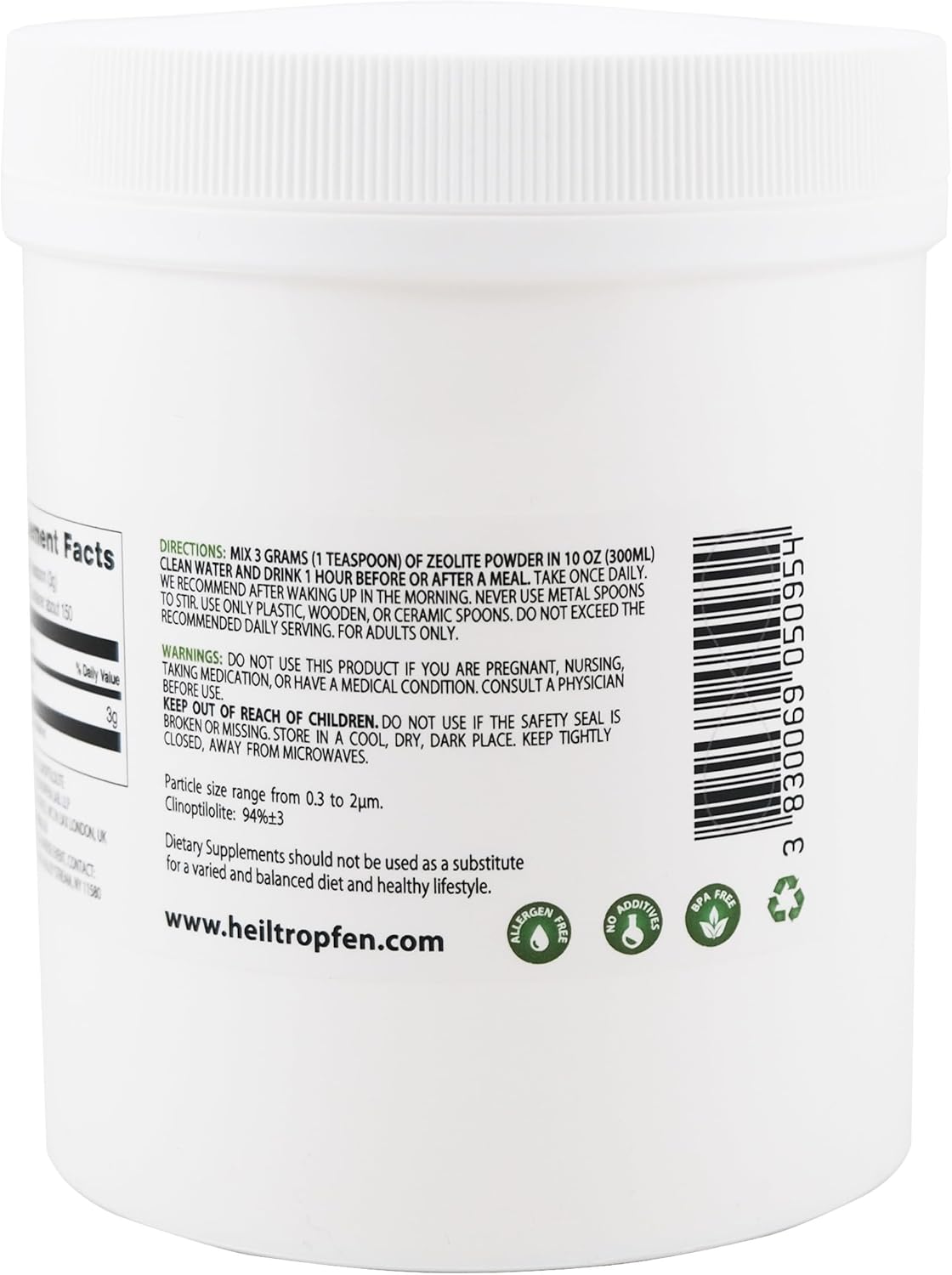 Activated Heiltropfen Zeolite Powder 1lb - 454g | Ultra Fine Detox Supplement with Clinoptilolite 94% | Natural Mineral Dust Under 2µm