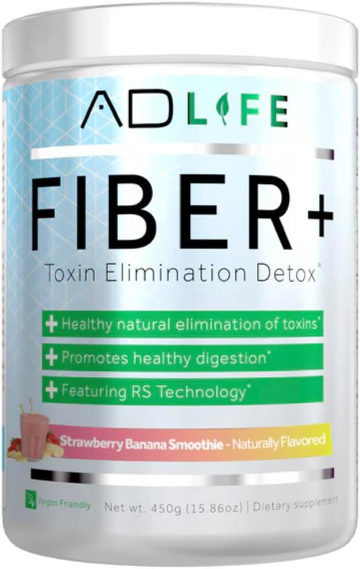 AD LIFE Project AD Fiber+ Vegan Powder for Gut Health & Digestive Regularity (Strawberry Banana, 16.4 oz)