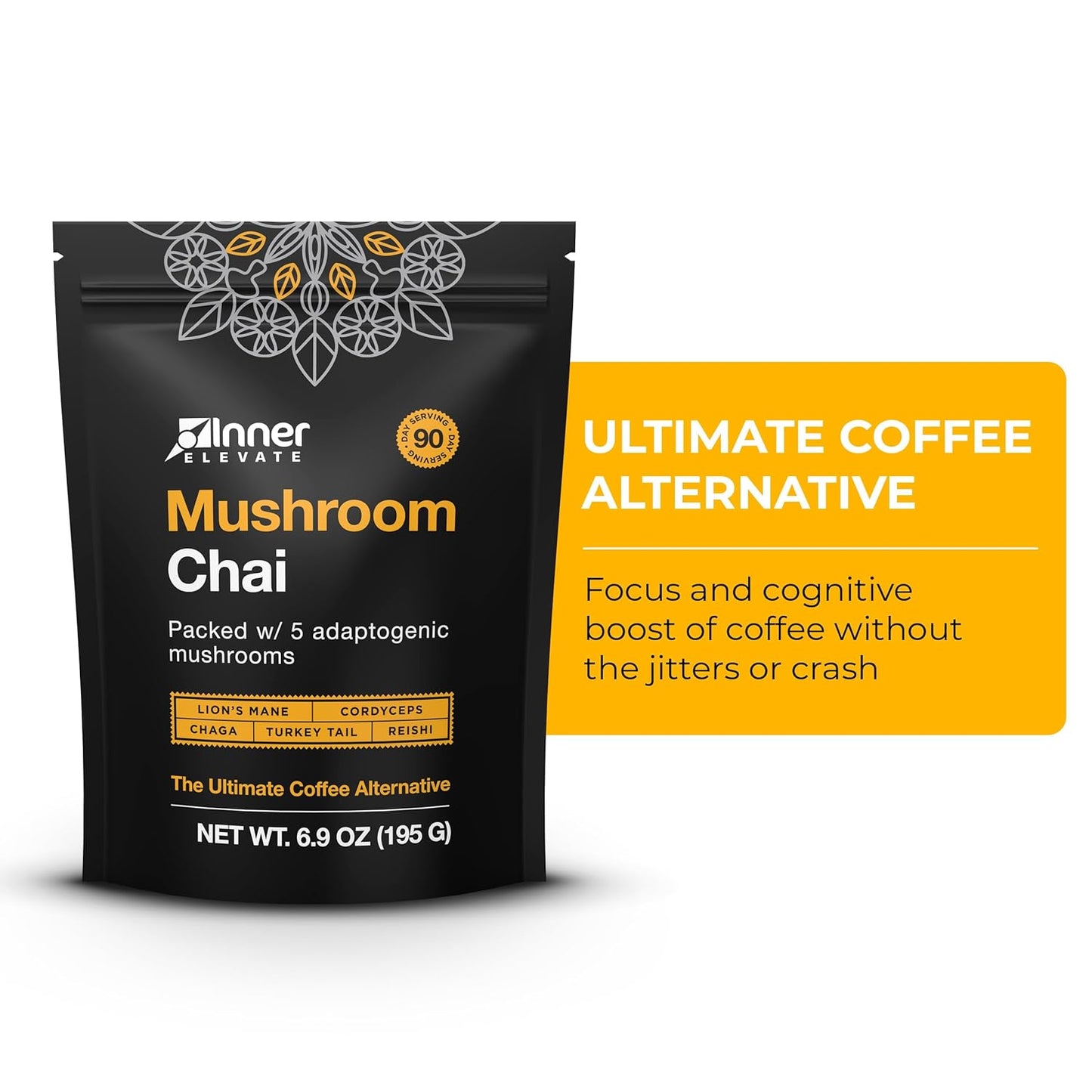 Adaptogenic Mushroom Chai Tea Blend with Lion's Mane, Cordyceps, Chaga, Reishi, Turkey Tail - Ultimate Coffee Substitute (90 Servings) - BoostGo Australia