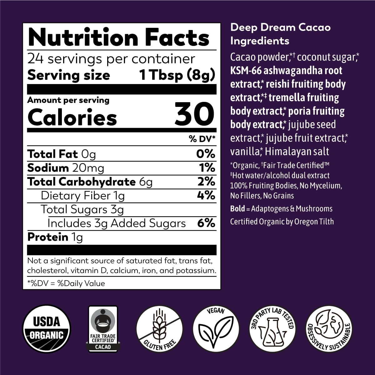 Adaptogenic Mushroom Sleep Blend with Reishi, Ashwagandha, & Jujube - Vegan & Gluten Free (6.77 oz)