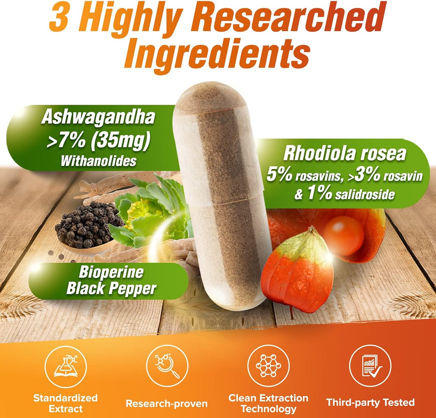 AdaptWell Ashwagandha & Rhodiola Root Extract Capsules with Bioperine - 90 Count for Relaxation, Adrenal Health, Immune Support & Thyroid Function