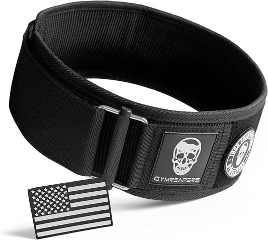 Adjustable 4 Inch Neoprene Weightlifting Belt with Metal Buckle - Ideal for Bodybuilding, Powerlifting, Cross Training - Quick Locking Design for Olympic Lifting Back Support