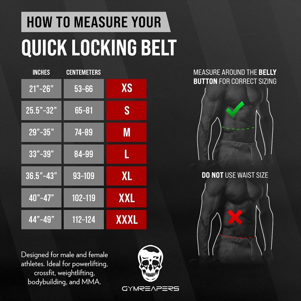 Adjustable 4 Inch Neoprene Weightlifting Belt with Quick Locking Metal Buckle for Bodybuilding, Powerlifting, Cross Training - Gymreapers - Olympic Lifting Back Support