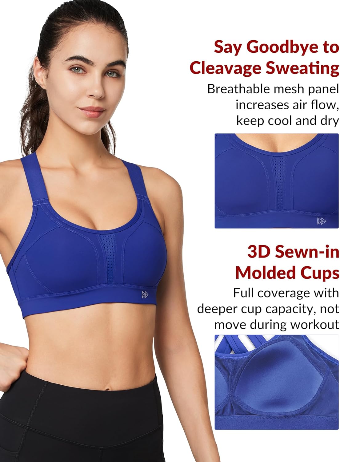 Adjustable Criss Cross Back High Impact Sports Bra for Large Bust - Full Support & No Bounce