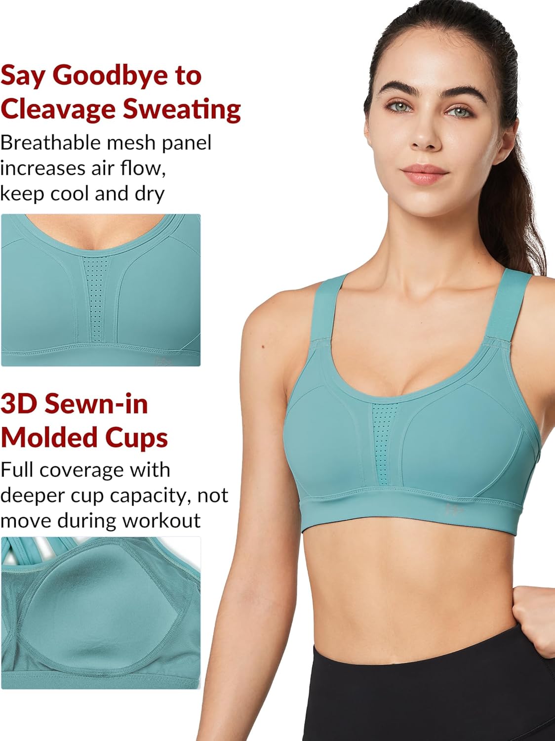 Adjustable Criss Cross Back High Impact Sports Bra for Large Bust - Full Support, No Bounce