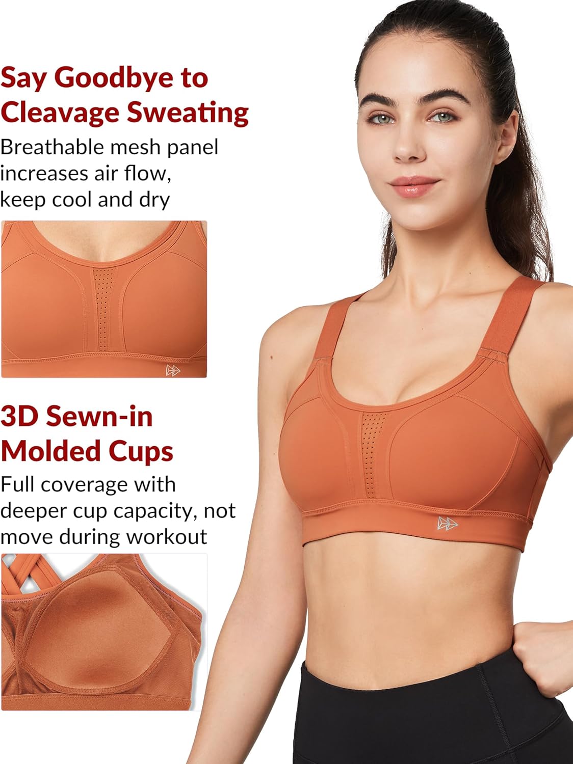 Adjustable Criss Cross Back High Impact Sports Bra for Large Bust - Full Support, No Bounce