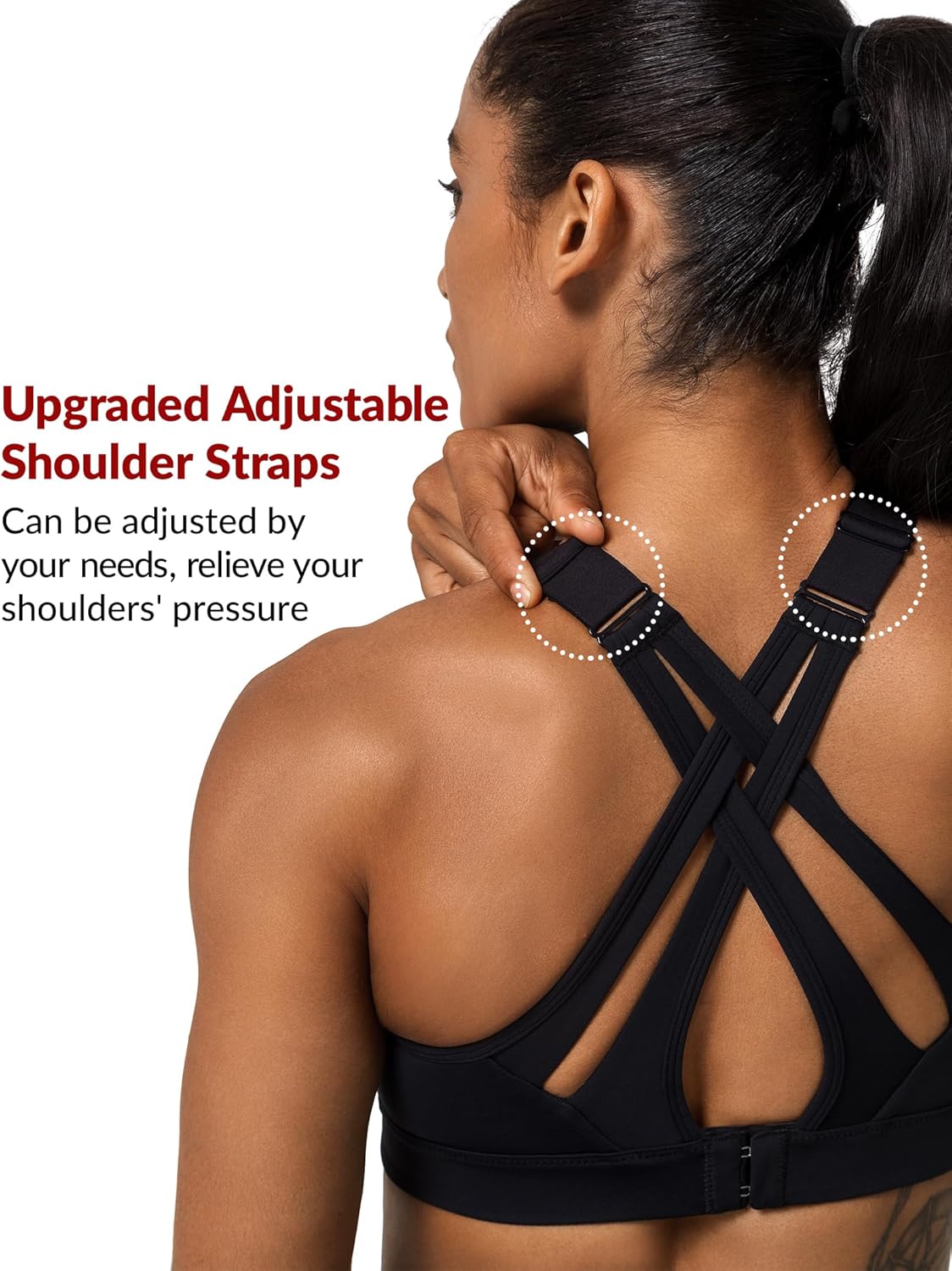Adjustable Criss Cross Back High Impact Sports Bra with Full Support for Large Bust - Yvette, No Bounce