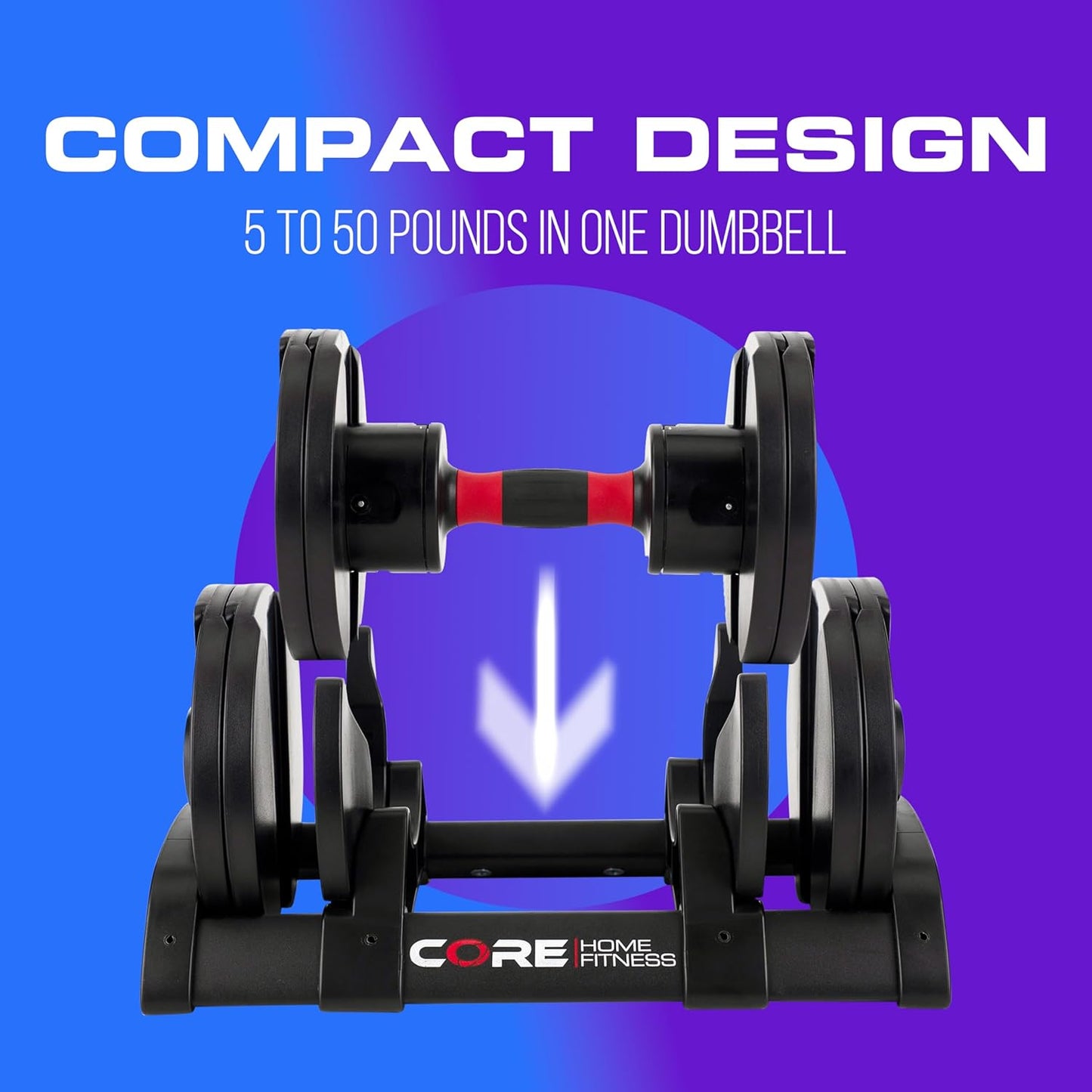 Adjustable Dumbbell Weight Set by Core Fitness® - Save Space with Affordable Home Dumbbells