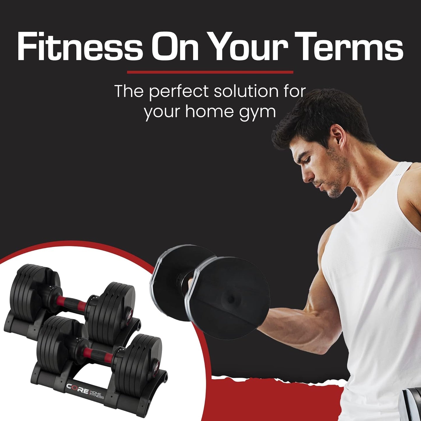 Adjustable Dumbbell Weight Set by Core Fitness® - Save Space with Affordable Home Dumbbells