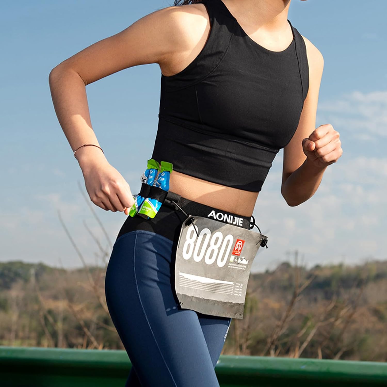 Adjustable Race Number Bib Belt with 6 Storage Loops - Elastic Webbing for Runners in Triathlons, Marathons, and Cycling