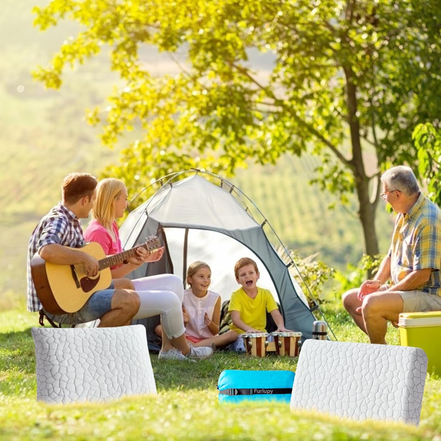 Adjustable Small Cooling Gel Memory Foam Pillow for Contoured Support - Portable Travel Pillow for Camping, Backpacking, Car, Airplane, Office Nap - Furlupy