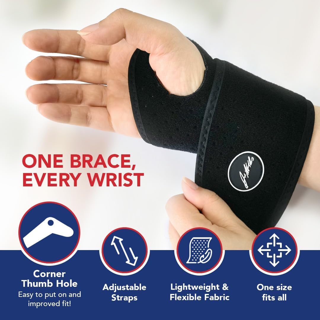 Adjustable Wrist Brace for Carpal Tunnel & Injuries, Doctor-Developed Compression Hand Brace, Easy to Wear, Fits Both Hands - Single Pack