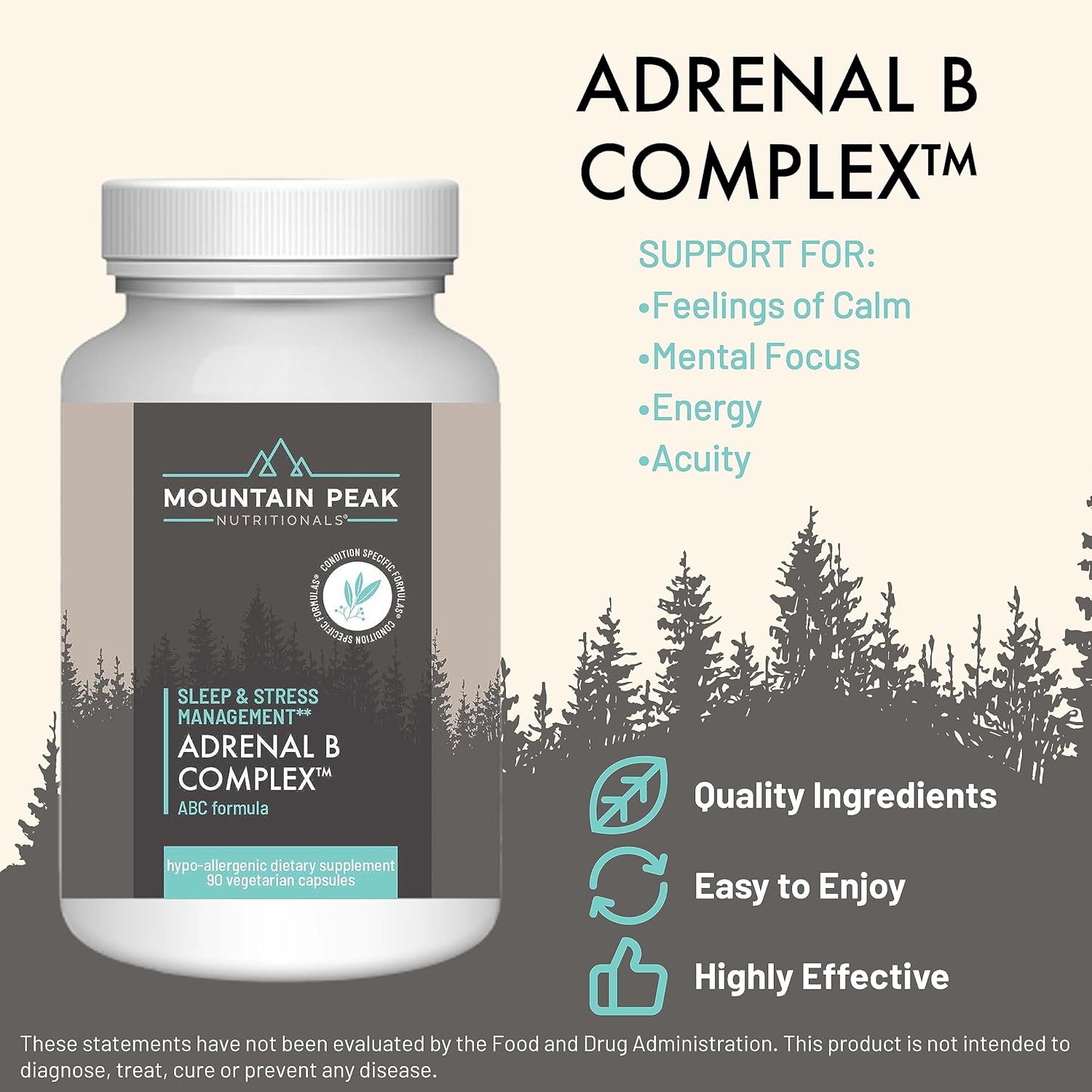 Adrenal B Complex Supplement with Adaptogens for Endocrine & Nervous System Support - 90 Vegetarian Capsules